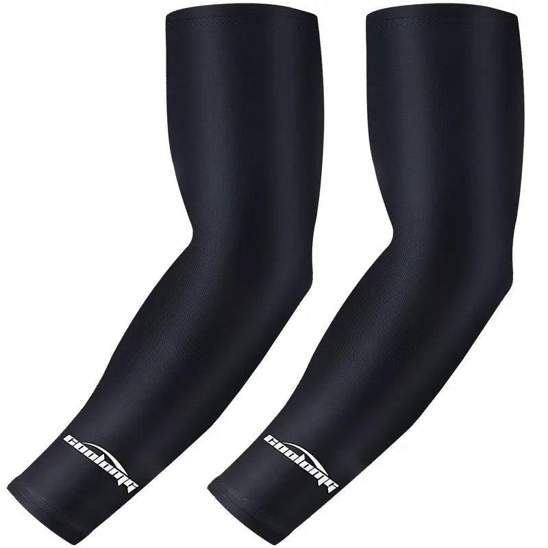 COOLOMG Youth Cooling Compression Arm Sleeves (1 Pair) - UV Sun Protection, Non-Slip Rubber Bicep Band, Breathable Moisture-Wicking 4-Way Stretch Fabric, Muscle Support, Fatigue Reducing for Baseball, Volleyball, Basketball, Reducing Fatigue