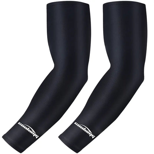 COOLOMG Youth Cooling Compression Arm Sleeves (1 Pair) - UV Sun Protection, Non-Slip Rubber Bicep Band, Breathable Moisture-Wicking 4-Way Stretch Fabric, Muscle Support, Fatigue Reducing for Baseball, Volleyball, Basketball, Reducing Fatigue