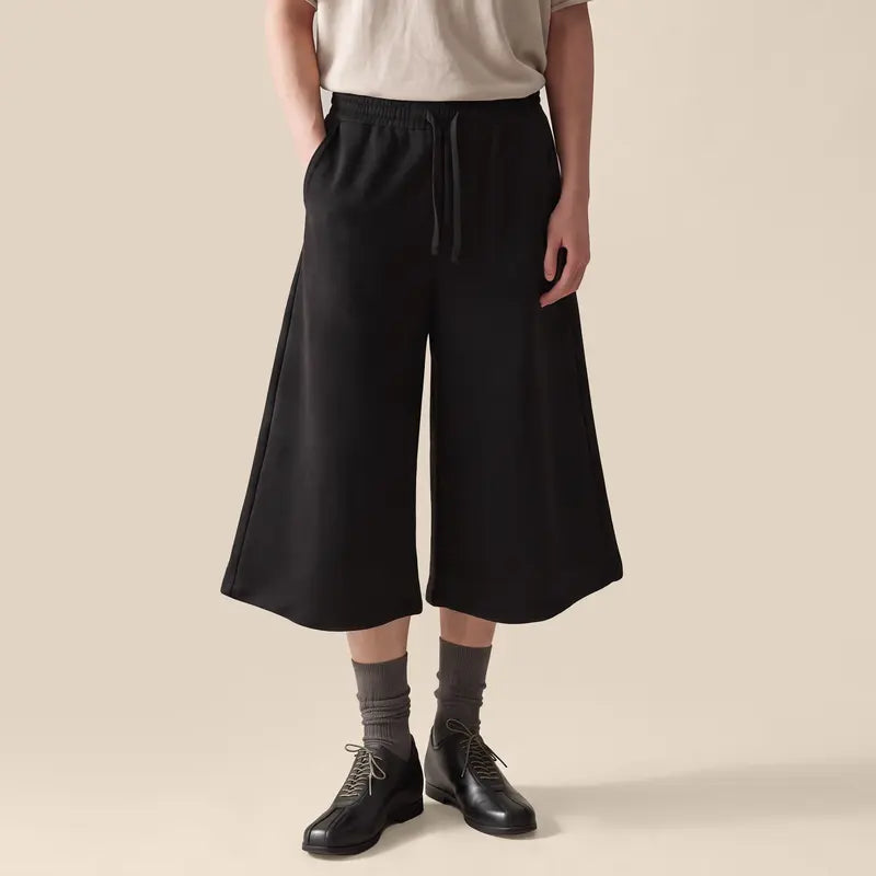 COOLGYM Men'S Loose 3/4 Cotton Blend Sweat Shorts - Plain, Drawstring, Below-Knee, Wide-Leg, Pockets, Lightweight Gym Capri for Fitness Training, Casual Wear, Oversized Baggy Loose Fitting Bottoms