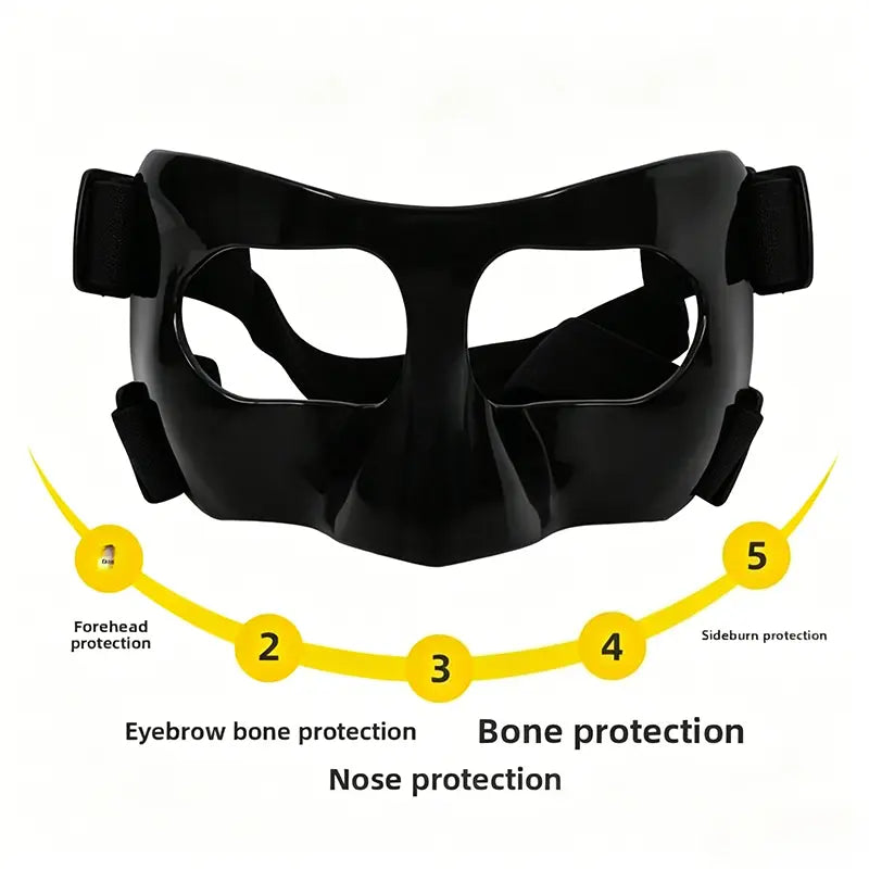 Unisex Adult Protective Face Guard - Adjustable Elastic Strap, Anti-Collision Nose Shield, Pressure-Free Secure Fit, Lightweight, Reduces Impact Forces, Prevents Secondary Injuries, Avoids Skin Abrasions, One Size Fits Most Sports Mask for Basketball