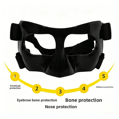 Unisex Adult Protective Face Guard - Adjustable Elastic Strap, Anti-Collision Nose Shield, Pressure-Free Secure Fit, Lightweight, Reduces Impact Forces, Prevents Secondary Injuries, Avoids Skin Abrasions, One Size Fits Most Sports Mask for Basketball