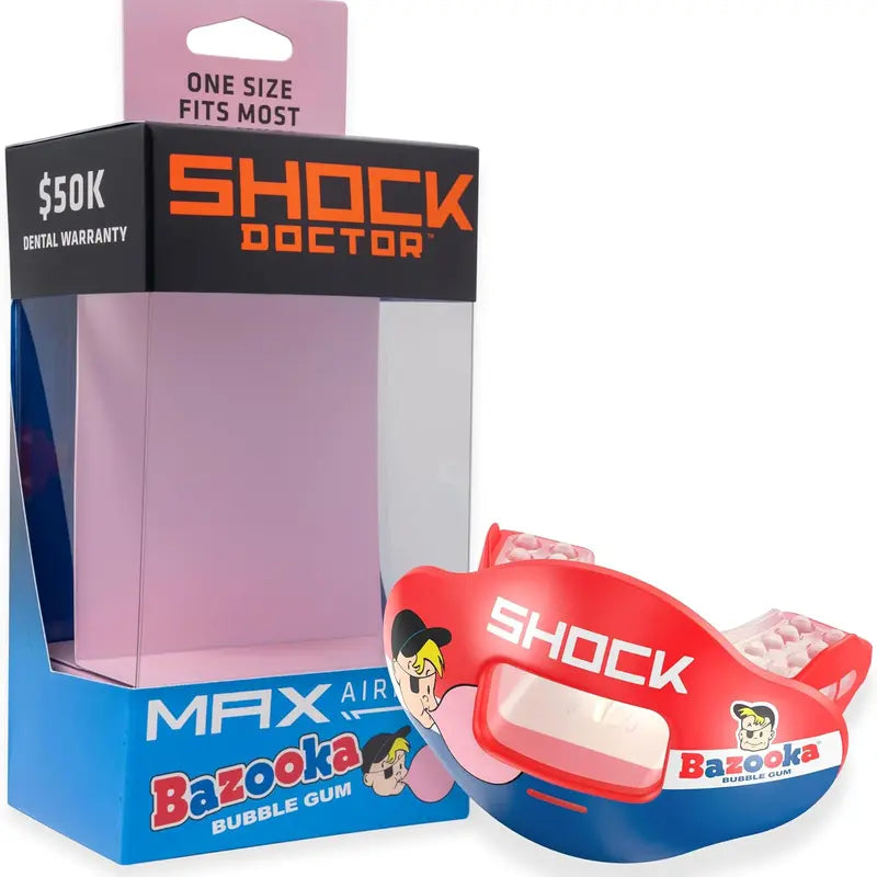 Shock Doctor Bazooka Joe Max Airflow Football Mouthguard - Full Mouth Protection Compatible with Braces, Lip Guard, Instant Fit Mouthguard for Football - Bubble Gum Flavor