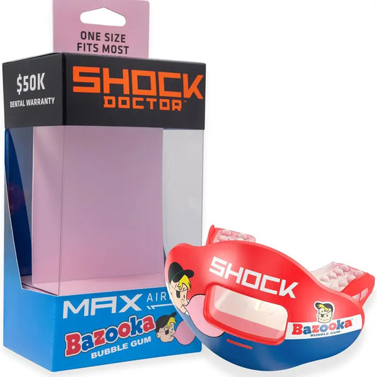 Shock Doctor Bazooka Joe Max Airflow Football Mouthguard - Full Mouth Protection Compatible with Braces, Lip Guard, Instant Fit Mouthguard for Football - Bubble Gum Flavor
