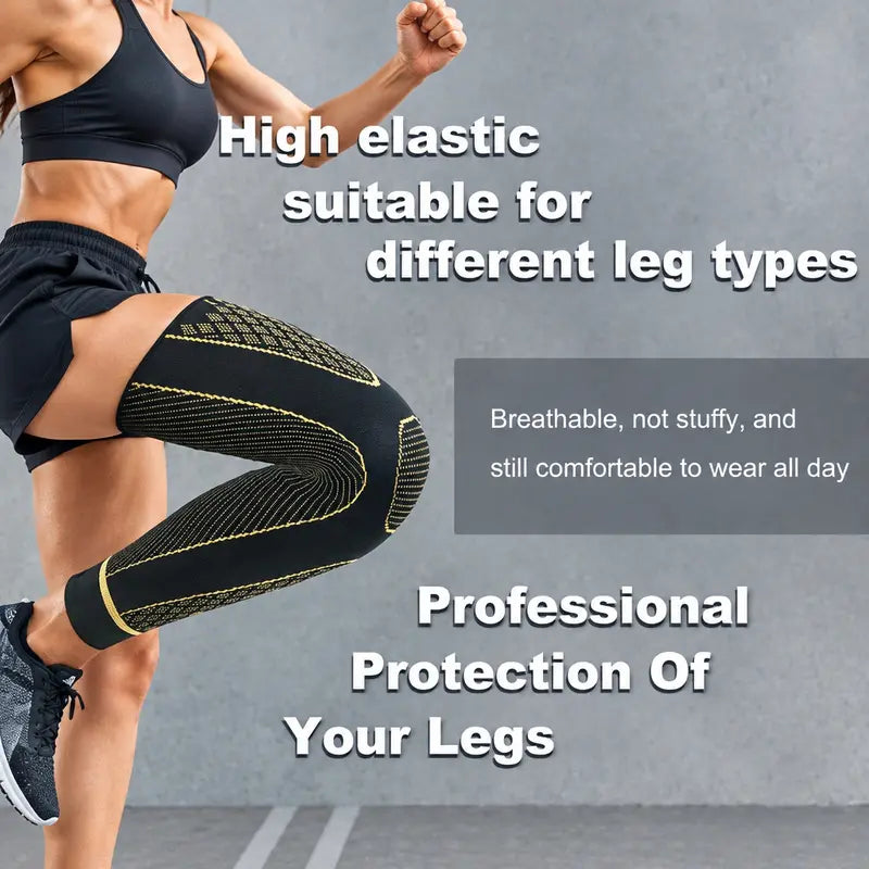 Copper Compression Leg Sleeves for Men & Women, Full Leg Knee Support Sleeves with Non-Slip Design, Sports Compression Gear for Weightlifting, Cycling, Basketball & Fitness