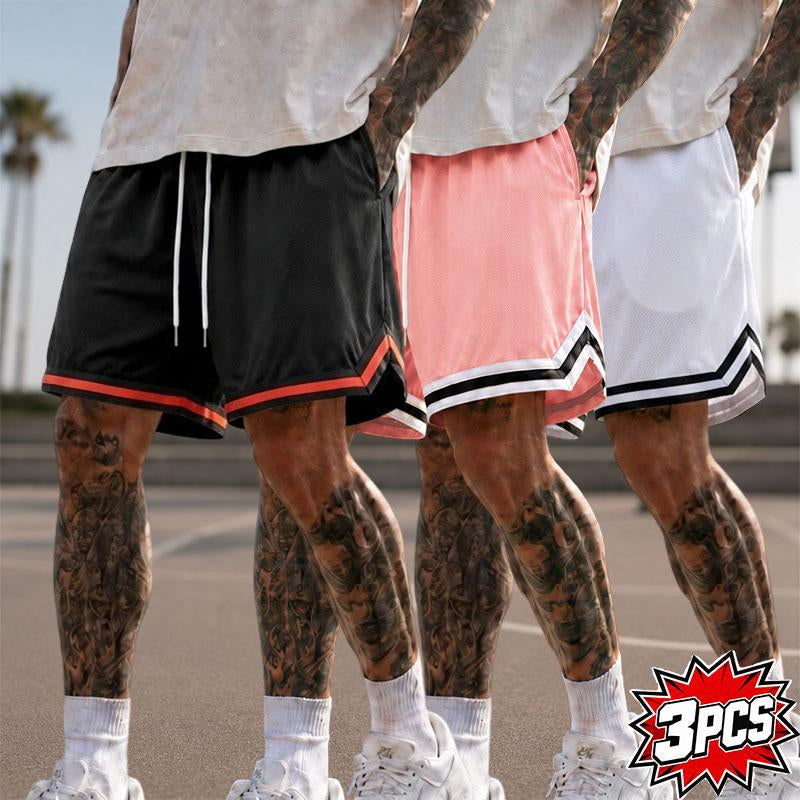 5-Pack Men’S Mesh Basketball Shorts, Drawstring Elastic Waistband, Double-Striped Cuffs, Loose Fit for Fitness and Running, Breathable Streetwear Casual Bottoms