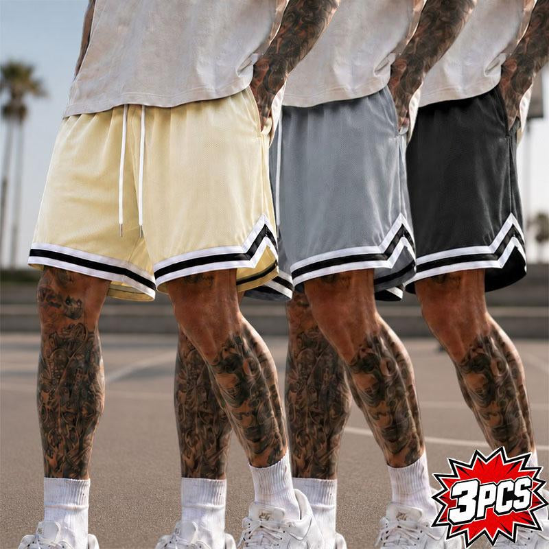5-Pack Men’S Mesh Basketball Shorts, Drawstring Elastic Waistband, Double-Striped Cuffs, Loose Fit for Fitness and Running, Breathable Streetwear Casual Bottoms