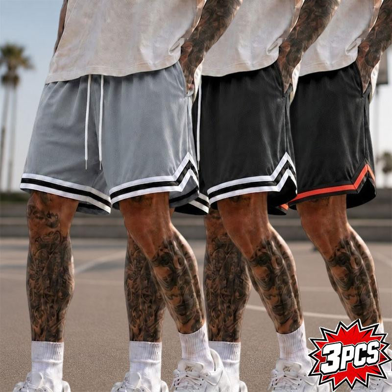 5-Pack Men’S Mesh Basketball Shorts, Drawstring Elastic Waistband, Double-Striped Cuffs, Loose Fit for Fitness and Running, Breathable Streetwear Casual Bottoms