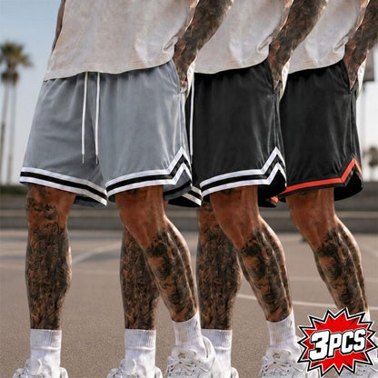 5-Pack Men’S Mesh Basketball Shorts, Drawstring Elastic Waistband, Double-Striped Cuffs, Loose Fit for Fitness and Running, Breathable Streetwear Casual Bottoms