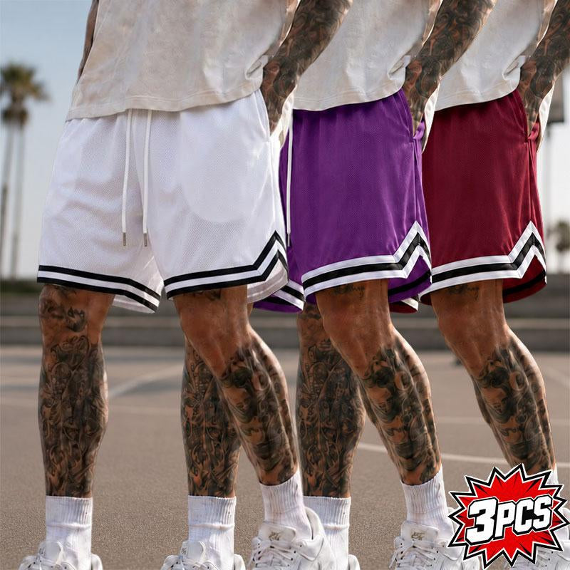 5-Pack Men’S Mesh Basketball Shorts, Drawstring Elastic Waistband, Double-Striped Cuffs, Loose Fit for Fitness and Running, Breathable Streetwear Casual Bottoms