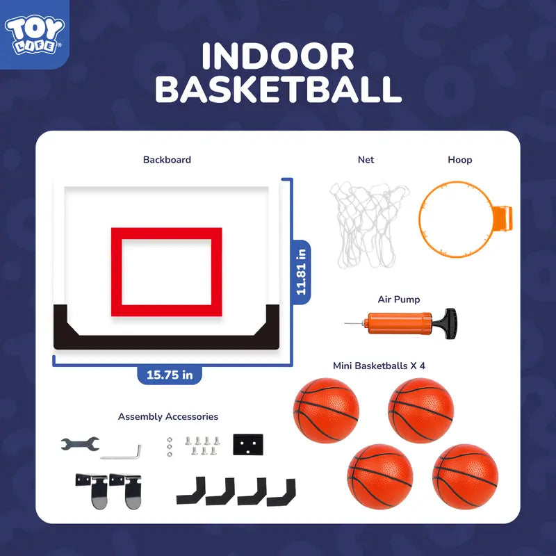 TOYLIFE over the Door Mini Basketball Hoop Indoor for Kids and Adults - Shatterproof Backboard & Breakaway Rim Set with 4 Balls & Pump, Basketball Toys Gifts for Bedroom Office