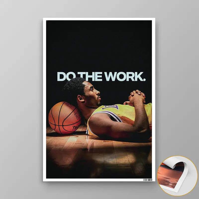 Basketball Icons Motivational Wall Art - Mamba Mentality Print with Solid Wood Frame and Waterproof Design for Gym Decor
