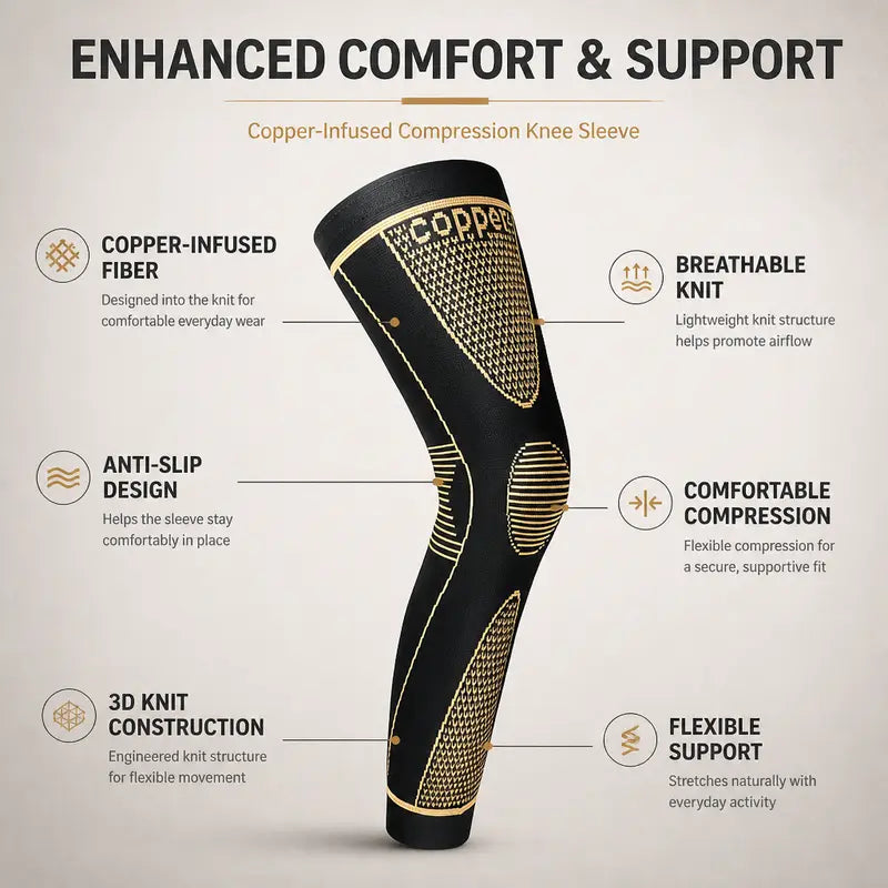Copper Compression Leg Sleeves for Men & Women, Full Leg Knee Support Sleeves with Non-Slip Design, Sports Compression Gear for Weightlifting, Cycling, Basketball & Fitness