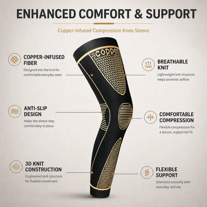 Copper Compression Leg Sleeves for Men & Women, Full Leg Knee Support Sleeves with Non-Slip Design, Sports Compression Gear for Weightlifting, Cycling, Basketball & Fitness