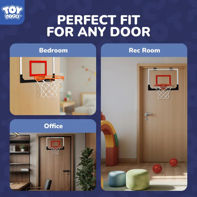 TOYLIFE over the Door Mini Basketball Hoop Indoor for Kids and Adults - Shatterproof Backboard & Breakaway Rim Set with 4 Balls & Pump, Basketball Toys Gifts for Bedroom Office