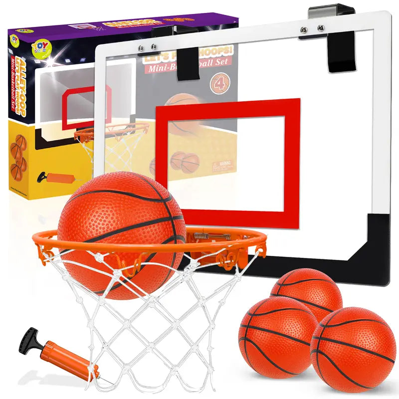 TOYLIFE over the Door Mini Basketball Hoop Indoor for Kids and Adults - Shatterproof Backboard & Breakaway Rim Set with 4 Balls & Pump, Basketball Toys Gifts for Bedroom Office