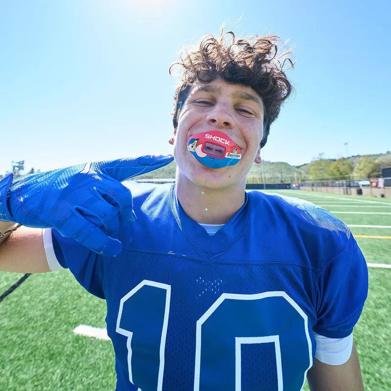 Shock Doctor Bazooka Joe Max Airflow Football Mouthguard - Full Mouth Protection Compatible with Braces, Lip Guard, Instant Fit Mouthguard for Football - Bubble Gum Flavor
