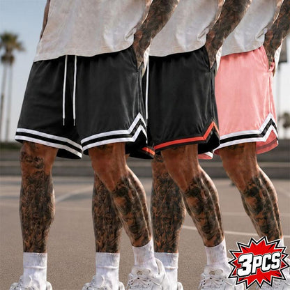 5-Pack Men’S Mesh Basketball Shorts, Drawstring Elastic Waistband, Double-Striped Cuffs, Loose Fit for Fitness and Running, Breathable Streetwear Casual Bottoms