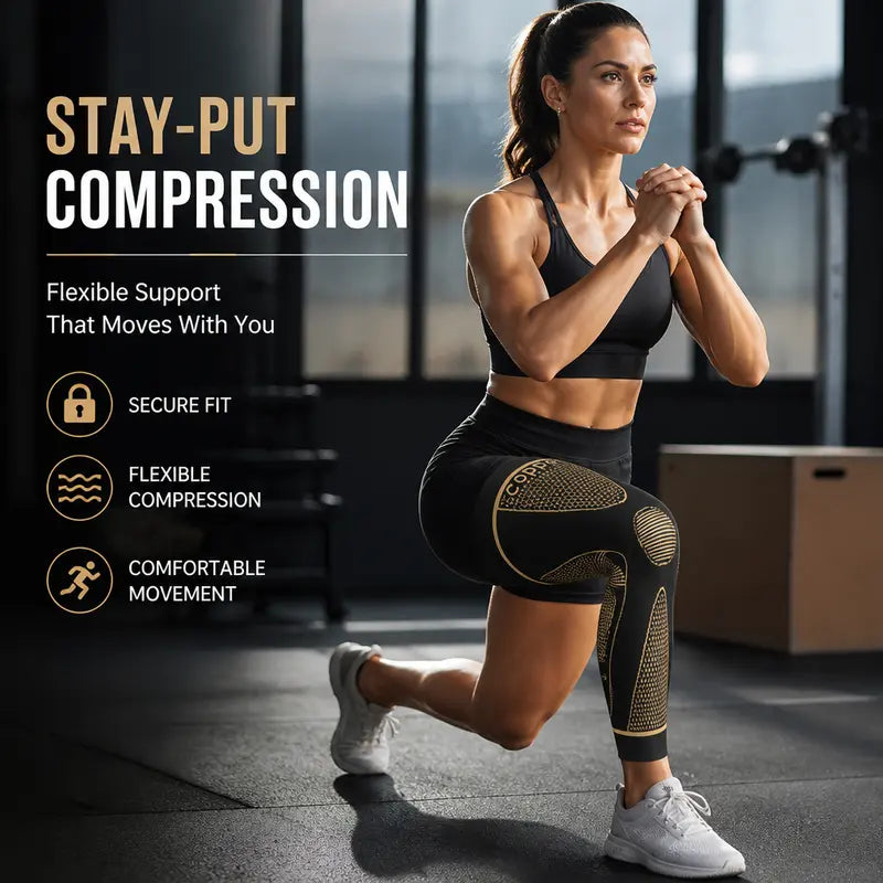 Copper Compression Leg Sleeves for Men & Women, Full Leg Knee Support Sleeves with Non-Slip Design, Sports Compression Gear for Weightlifting, Cycling, Basketball & Fitness
