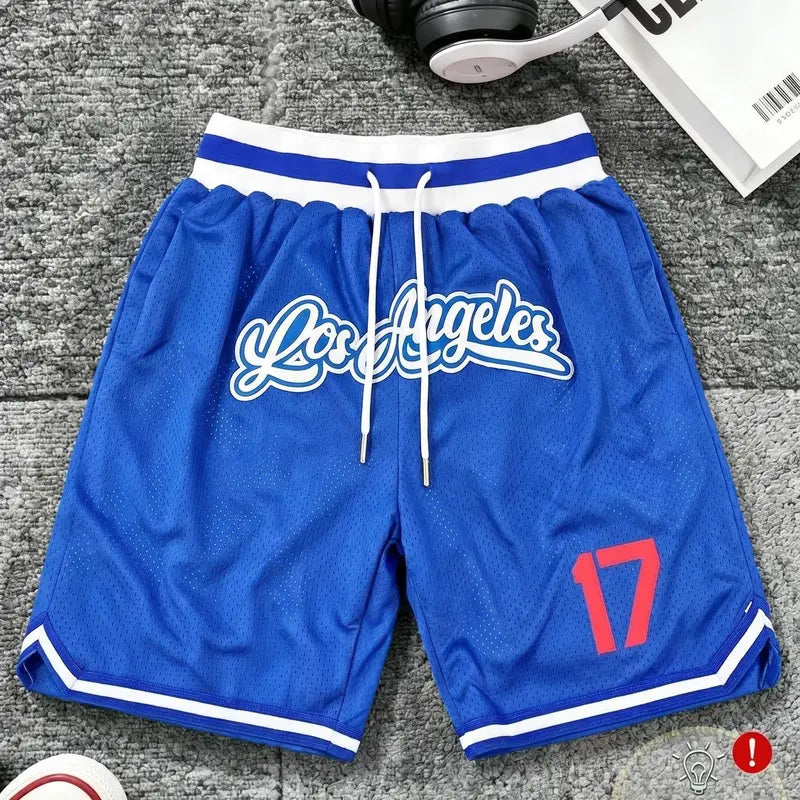 Male 1992 USA Dream Team Sporty Chic Basketball Shorts - Activewear Bottoms, 4 Pockets, Embroidery, Stretchable, Big Size, Blue/White, Sewing Detail, Shorts Cut Keeps Legs Free to Move, Cold Wash, Do Not Dry Clean for Court, Outdoor Sports
