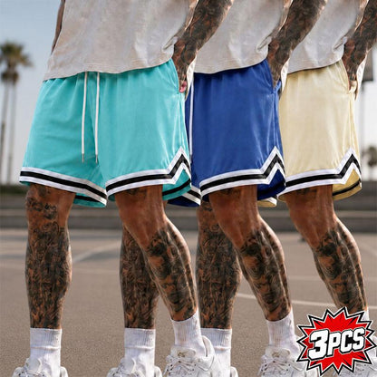 5-Pack Men’S Mesh Basketball Shorts, Drawstring Elastic Waistband, Double-Striped Cuffs, Loose Fit for Fitness and Running, Breathable Streetwear Casual Bottoms