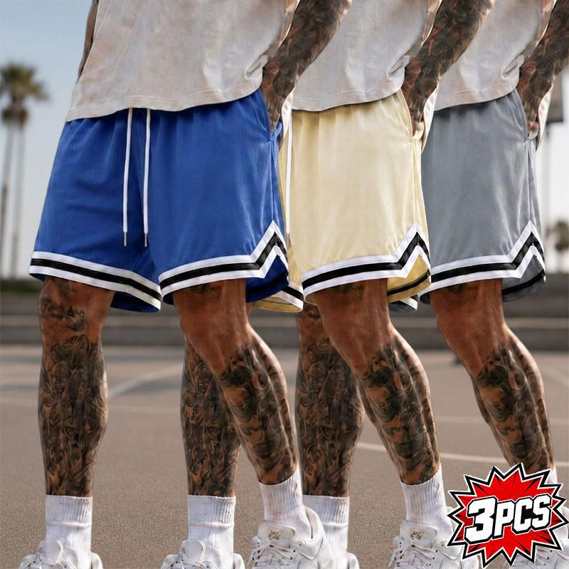 5-Pack Men’S Mesh Basketball Shorts, Drawstring Elastic Waistband, Double-Striped Cuffs, Loose Fit for Fitness and Running, Breathable Streetwear Casual Bottoms