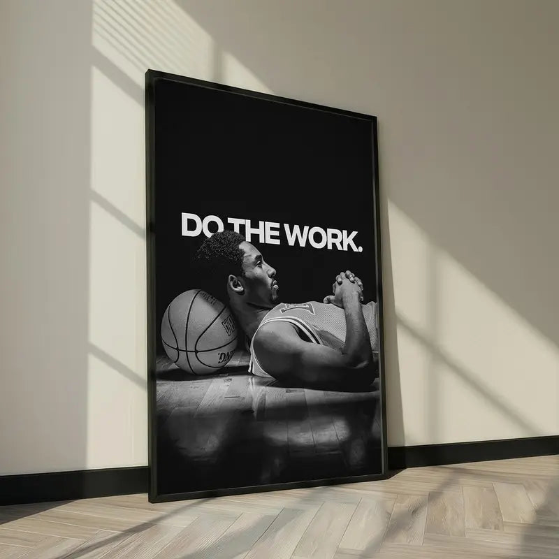 Basketball Icons Motivational Wall Art - Mamba Mentality Print with Solid Wood Frame and Waterproof Design for Gym Decor