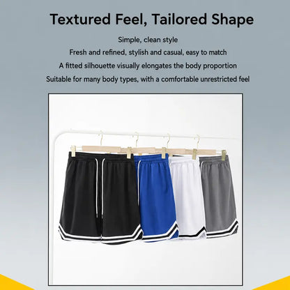 5-Pack Men’S Mesh Basketball Shorts, Drawstring Elastic Waistband, Double-Striped Cuffs, Loose Fit for Fitness and Running, Breathable Streetwear Casual Bottoms