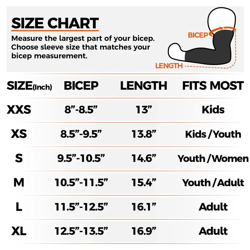COOLOMG Youth Cooling Compression Arm Sleeves (1 Pair) - UV Sun Protection, Non-Slip Rubber Bicep Band, Breathable Moisture-Wicking 4-Way Stretch Fabric, Muscle Support, Fatigue Reducing for Baseball, Volleyball, Basketball, Reducing Fatigue