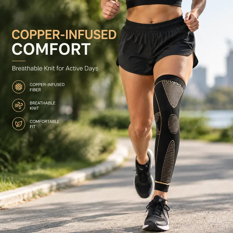 Copper Compression Leg Sleeves for Men & Women, Full Leg Knee Support Sleeves with Non-Slip Design, Sports Compression Gear for Weightlifting, Cycling, Basketball & Fitness
