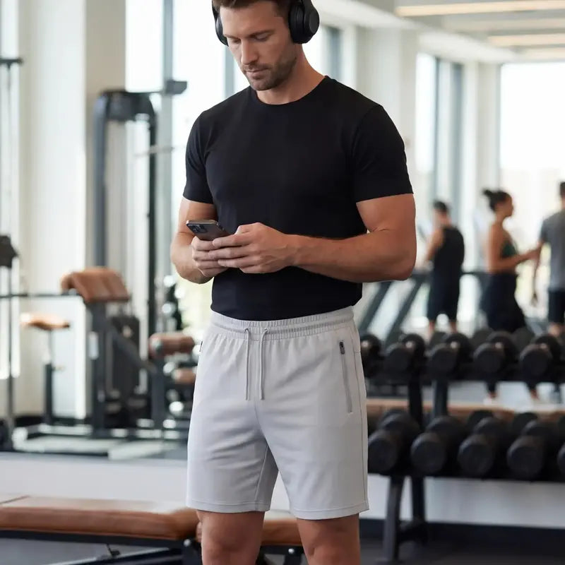 PURE CHAMP Men'S 3-Pack 8" Above-The-Knee Active Gym Shorts, Lightweight Breathable Gym Wear with Quick-Dry Soft Blend Fabric, 4-Way Stretch, Zipper Pockets, Anti-Odour, Durable for Basketball & All Seasons