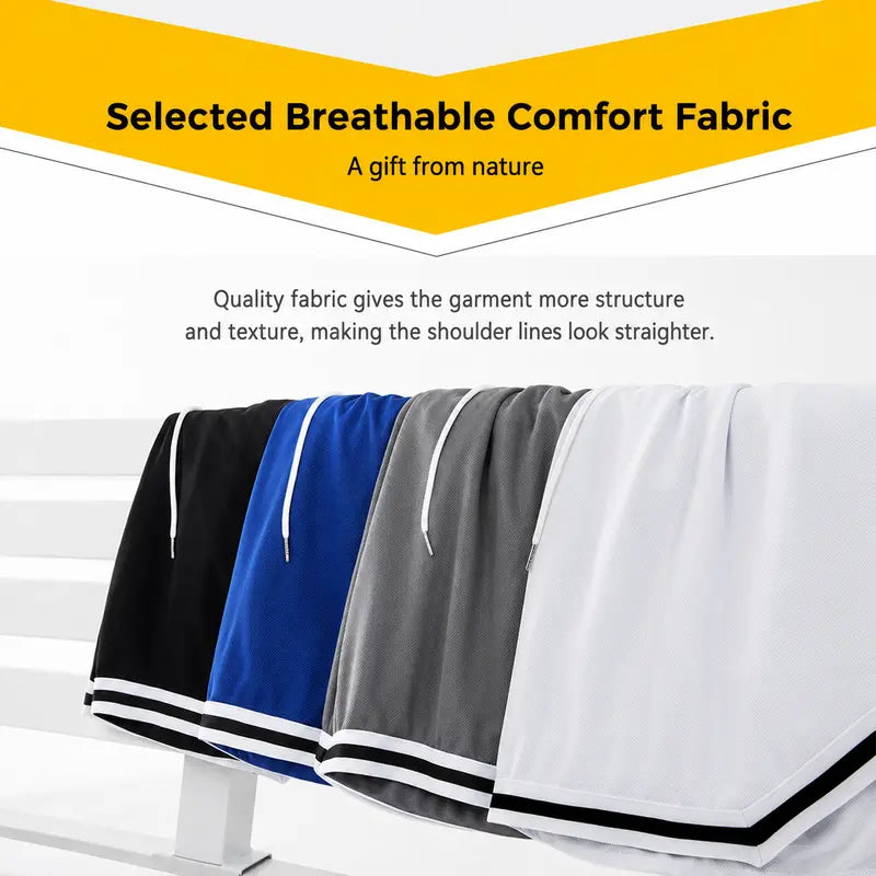 5-Pack Men’S Mesh Basketball Shorts, Drawstring Elastic Waistband, Double-Striped Cuffs, Loose Fit for Fitness and Running, Breathable Streetwear Casual Bottoms