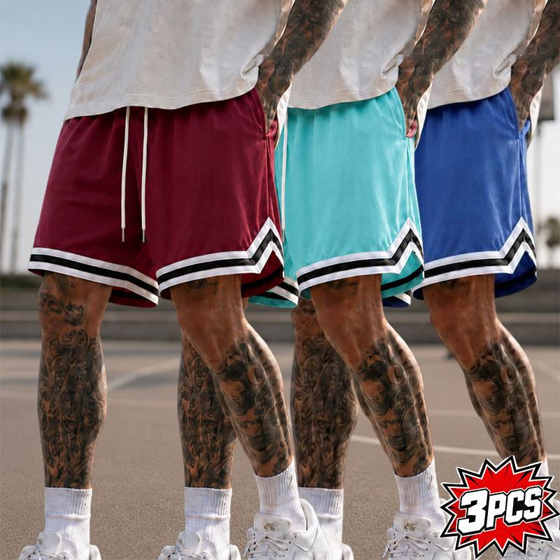 5-Pack Men’S Mesh Basketball Shorts, Drawstring Elastic Waistband, Double-Striped Cuffs, Loose Fit for Fitness and Running, Breathable Streetwear Casual Bottoms