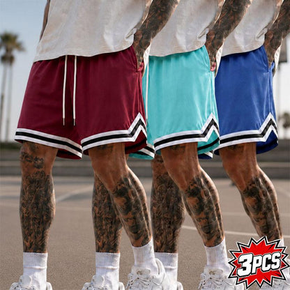 5-Pack Men’S Mesh Basketball Shorts, Drawstring Elastic Waistband, Double-Striped Cuffs, Loose Fit for Fitness and Running, Breathable Streetwear Casual Bottoms
