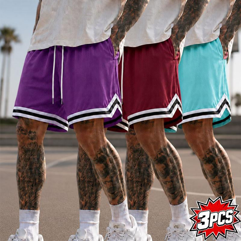 5-Pack Men’S Mesh Basketball Shorts, Drawstring Elastic Waistband, Double-Striped Cuffs, Loose Fit for Fitness and Running, Breathable Streetwear Casual Bottoms