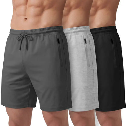PURE CHAMP Men'S 3-Pack 8" Above-The-Knee Active Gym Shorts, Lightweight Breathable Gym Wear with Quick-Dry Soft Blend Fabric, 4-Way Stretch, Zipper Pockets, Anti-Odour, Durable for Basketball & All Seasons