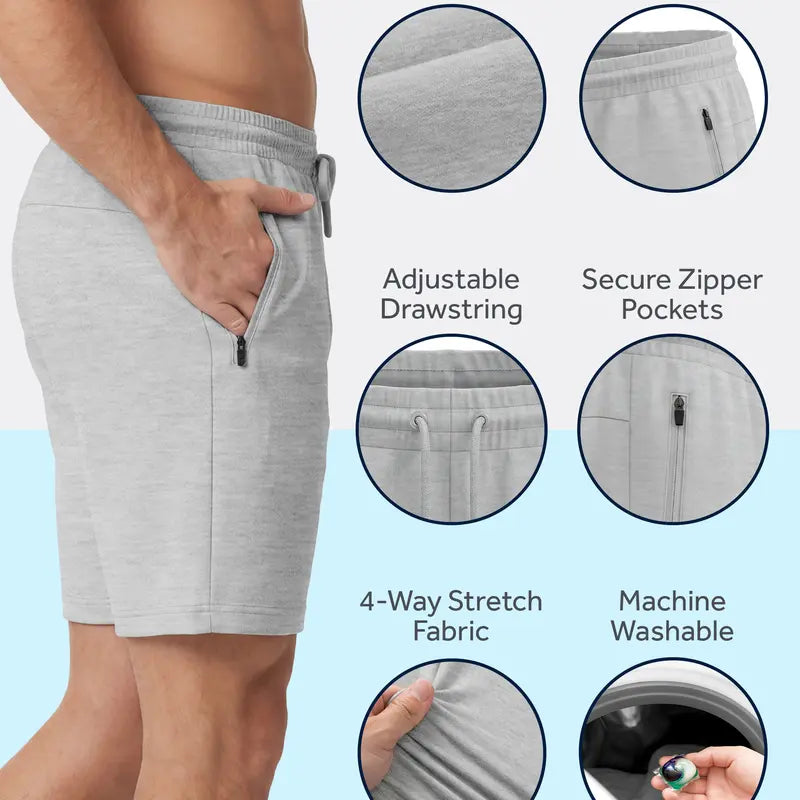PURE CHAMP Men'S 3-Pack 8" Above-The-Knee Active Gym Shorts, Lightweight Breathable Gym Wear with Quick-Dry Soft Blend Fabric, 4-Way Stretch, Zipper Pockets, Anti-Odour, Durable for Basketball & All Seasons