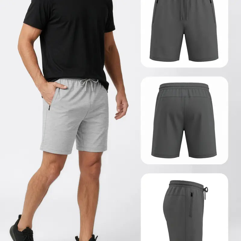 PURE CHAMP Men'S 3-Pack 8" Above-The-Knee Active Gym Shorts, Lightweight Breathable Gym Wear with Quick-Dry Soft Blend Fabric, 4-Way Stretch, Zipper Pockets, Anti-Odour, Durable for Basketball & All Seasons