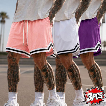 5-Pack Men’S Mesh Basketball Shorts, Drawstring Elastic Waistband, Double-Striped Cuffs, Loose Fit for Fitness and Running, Breathable Streetwear Casual Bottoms
