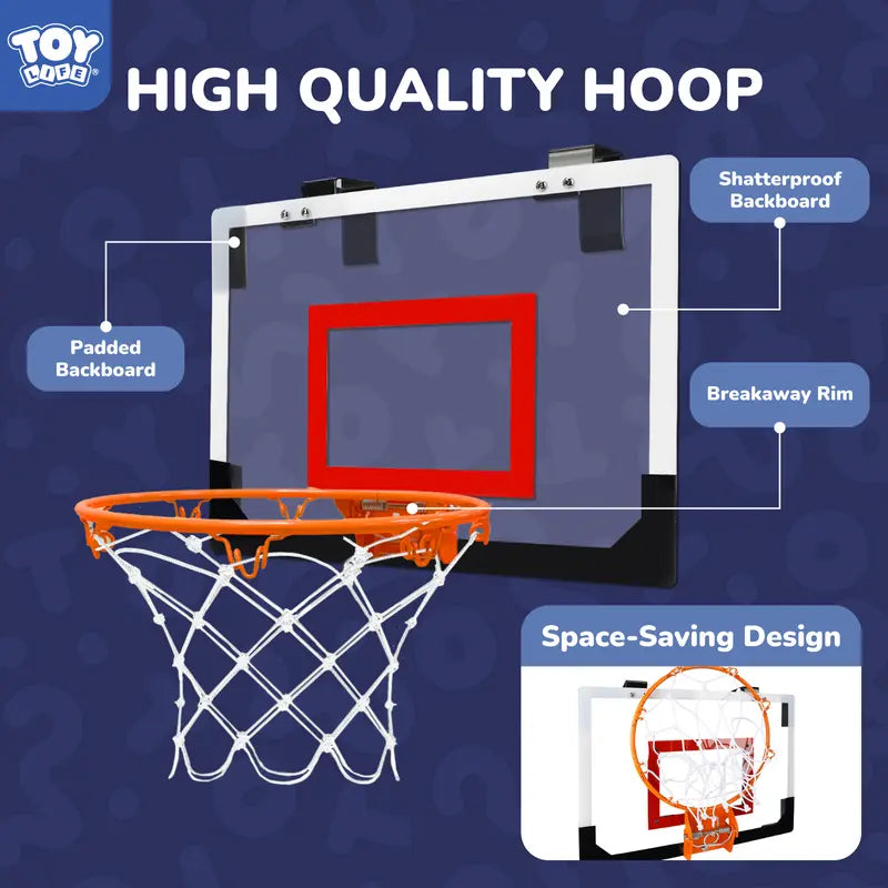 TOYLIFE over the Door Mini Basketball Hoop Indoor for Kids and Adults - Shatterproof Backboard & Breakaway Rim Set with 4 Balls & Pump, Basketball Toys Gifts for Bedroom Office