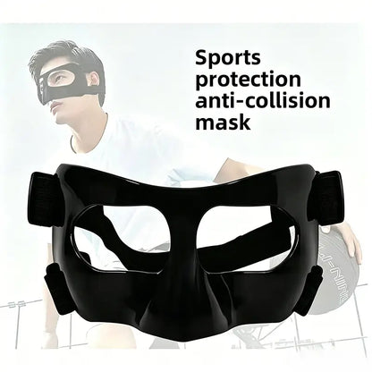 Unisex Adult Protective Face Guard - Adjustable Elastic Strap, Anti-Collision Nose Shield, Pressure-Free Secure Fit, Lightweight, Reduces Impact Forces, Prevents Secondary Injuries, Avoids Skin Abrasions, One Size Fits Most Sports Mask for Basketball