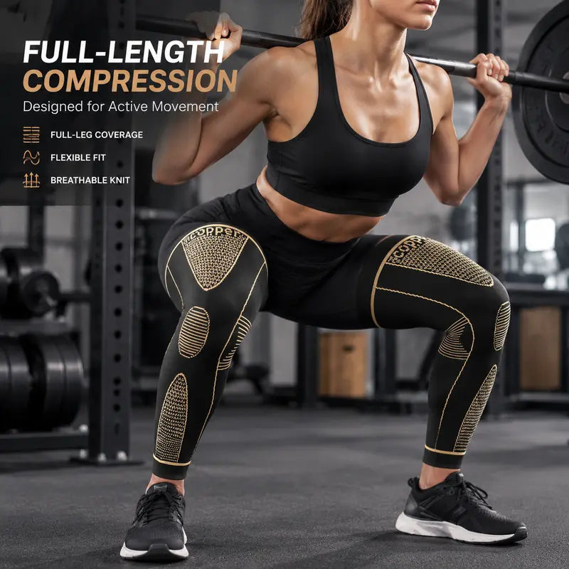 Copper Compression Leg Sleeves for Men & Women, Full Leg Knee Support Sleeves with Non-Slip Design, Sports Compression Gear for Weightlifting, Cycling, Basketball & Fitness