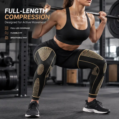 Copper Compression Leg Sleeves for Men & Women, Full Leg Knee Support Sleeves with Non-Slip Design, Sports Compression Gear for Weightlifting, Cycling, Basketball & Fitness